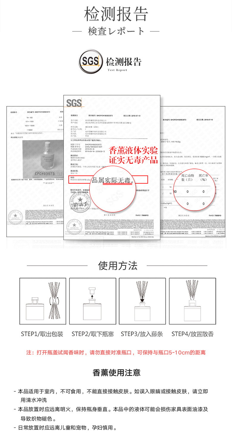 樹派日本進口無火香薰-檢測報告、使用方法及注意事項